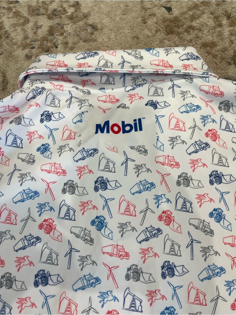 Mobil Oil Pegasus Trucks Theme Polo Shirt Golf Medium Made In Florida NWOT RARE - Picture 6 of 6
